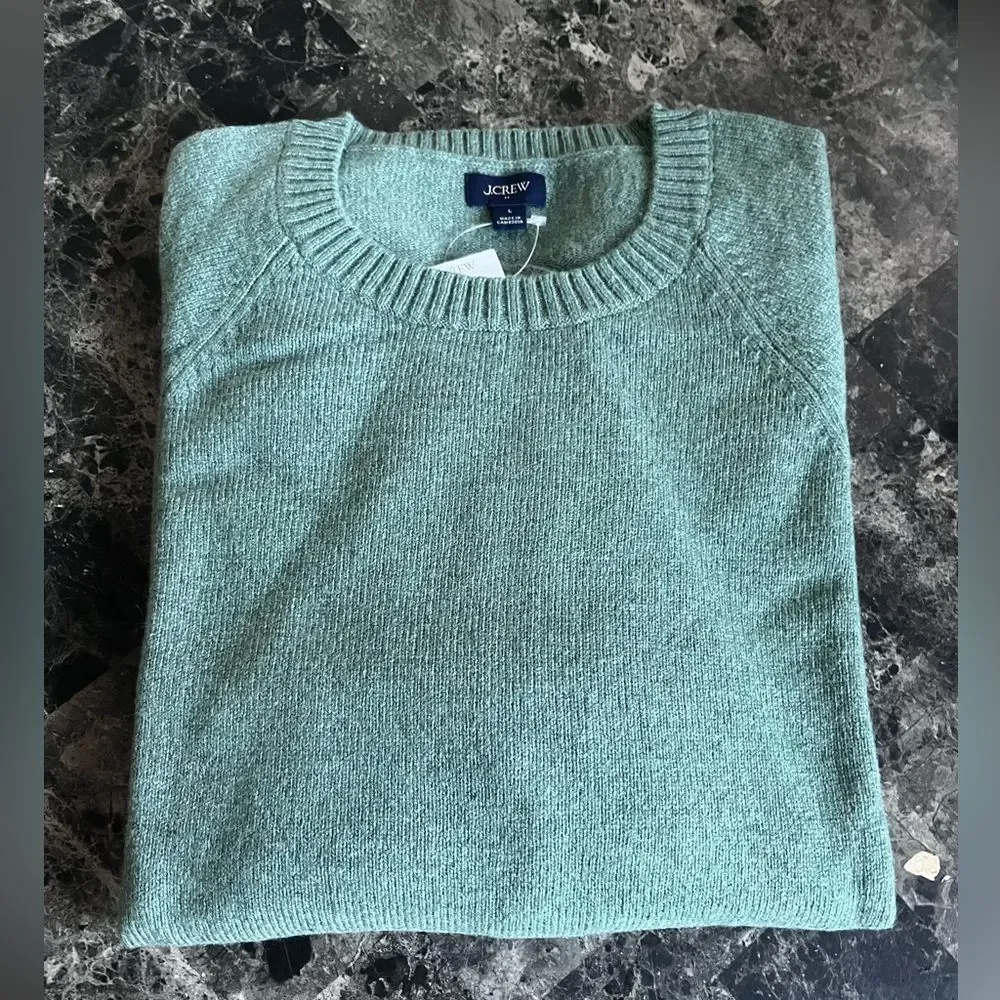 J Crew Men's Crewneck Sweater Supersoft Lambswool Blend Raglan Winter Green